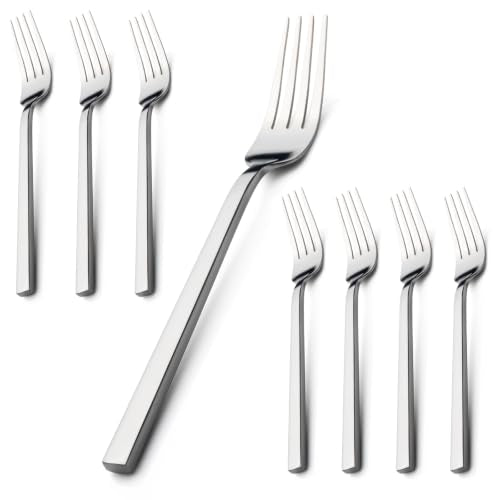Alata Cube 8-Piece 8.1 Inches Forged Stainless Steel Dinner Forks, Mirror Finish, Dishwasher Safe