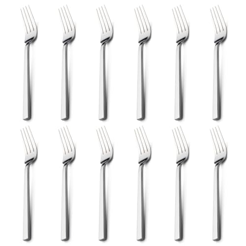 Alata Cube 12-Piece 8.1 Inches Forged Stainless Steel Dinner Forks, Mirror Finish, Dishwasher Safe Silver