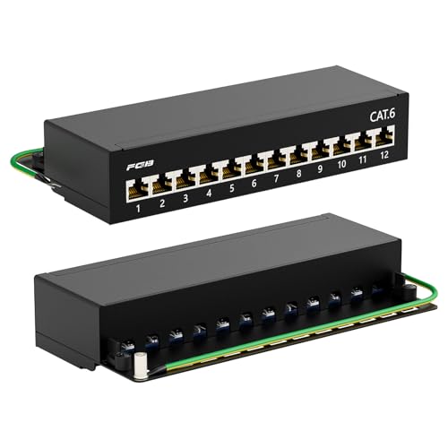 FGB CAT 6 Patch Panel Distribution Panel 12 Port | 12X Shielded RJ45 Socket, Table/Wall Mount/Desktop, STP (Shielded), LSA Distribution Panel, TIA568A TIA568B 12 port - wall mounting