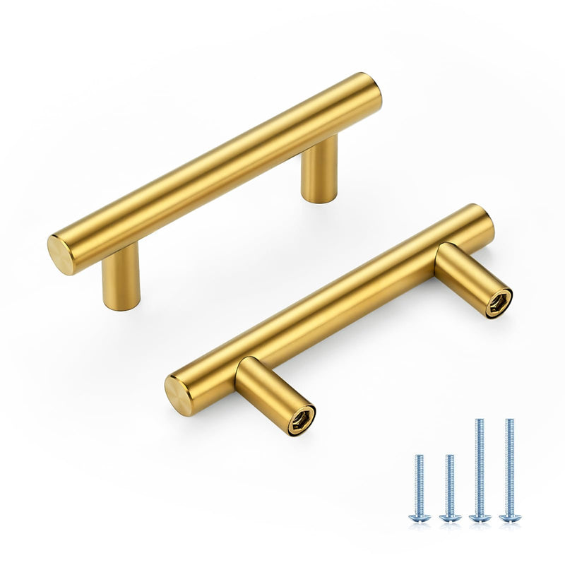 HOME EDIT Brushed Brass Cabinet Handles 2-1/2 Inch Hole Spacing, Stainless Steel Drawer Pulls for Cabinets, Kitchen, Bathroom, Dresser 15 Pack 2-1/2 Inch Hole Center