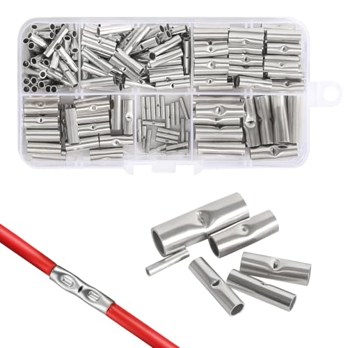 Butt Connectors, 200 Pieces, Butt Connectors, Non-Insulated Crimp Connectors, Butt Connectors, Crimp Sleeves, Uninsulated Set for DIY Electrical Splicing