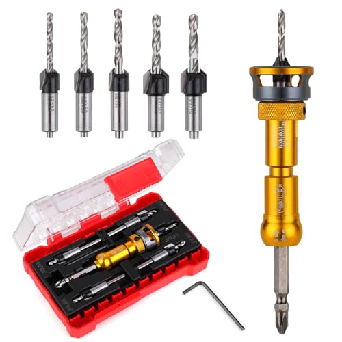 WildBossy 5-piece countersink drill bit set with PH2 bit for wood drilling, shown in product packaging
