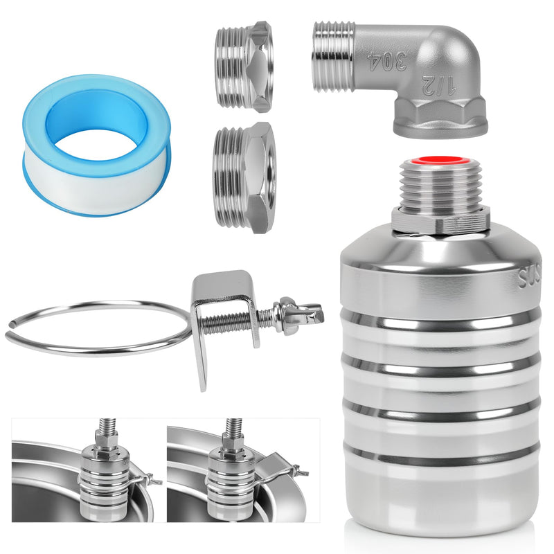 Float Valve with 1/2", 3/4", 1" Adapters -304 Stainless Steel Water Float Valve Fully Automatic Water Level Control for Water Tanks, Aquariums, Livestock Troughs,Pools,Distillers & Ponds