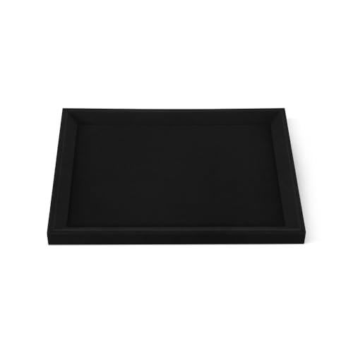Microfiber Jewelry Display Tray Ring Earring Necklace Bracelet Watch Storage Plate Drawer Insert Vanity Countertop Retail Showcase Jewelry Organizer Tray (Black, 11.8 × 9.1 in) Black