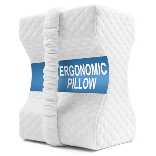 UJPFEO Knee Pillow for Side Sleepers,Memory Foam Leg Support Pillow for Sleeping Comfort,Knee Cushion for Hip,Knee,Back and Sciatica Relief,Helps Align Spine,White,with Strap White