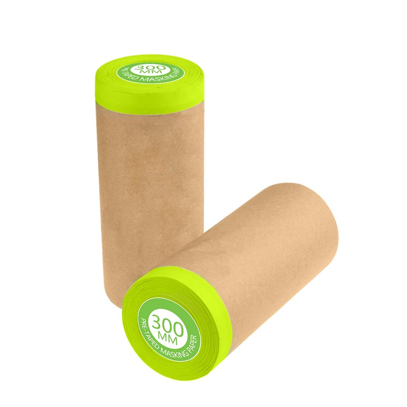 Pre-Taped Masking Paper for Painting – 6/12 Inch x 50 Ft Painters Paper Roll – Paint Masking Paper for Auto Body, Cars, Frames (2 Rolls) 12 Inch 2