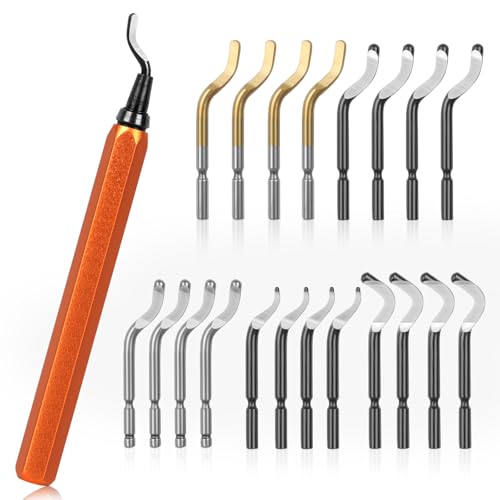 KOMABLEN Pack of 21 Deburring Metal Tool Universal, Hand Deburring with 20 High-Speed Steel Blades, 360° Rotating Deburring Tool, 3D Printer Accessories for Plastic, Aluminum, Stainless Steel, Orange Orange-21pcs
