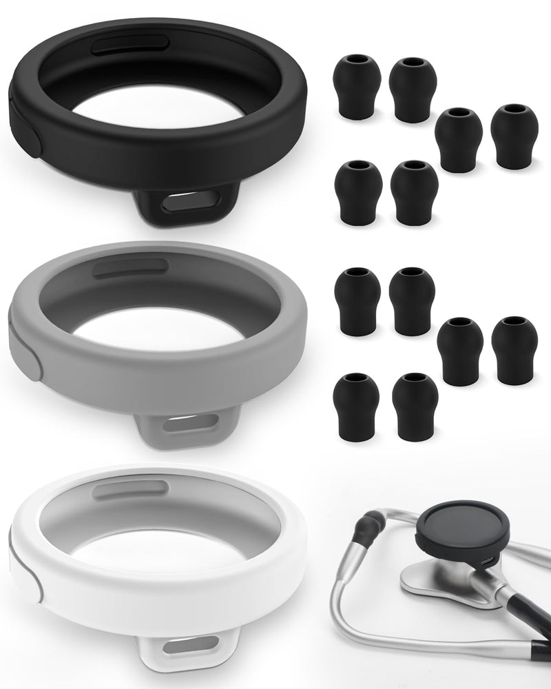 [Australia - AusPower] - Stethoscope Replacement Accessories Set for EKO CORE 500™ Digital Stethoscope, Silicone Stethoscope Chestpiece Cover and Eartips Replacement Parts for Enhanced Comfort (Black) Black 