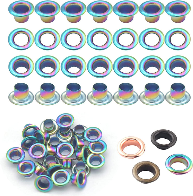 Metal Eyelets Hole Kit Metal Grommets Eyelets 200 Sets Grommet Tool Kit for Leather Clothes Belt (Rainbow 5mm) Rainbow 5mm