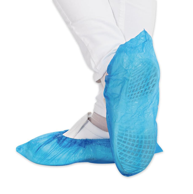 Franz Mensch Universal Blue Waterproof Shoe Covers Pack of 200 | CPE, disposable, overshoes, overshoes, heel protection, tear-resistant, elastic, shoe covers, hygiene, cleaning, laboratory