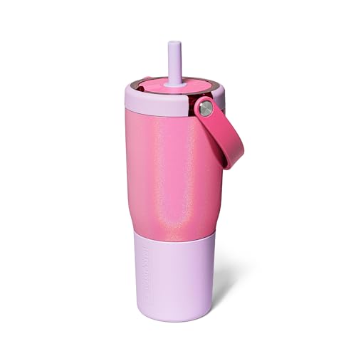 BrüMate Resa 25oz 100% Leakproof Travel Tumbler w/Handle & Straw | Flexible SoftSip Straw | Silicone Sleeve for Durability | Stainless Steel | Cup Holder & Travel Friendly Water Bottle (Cotton Candy)