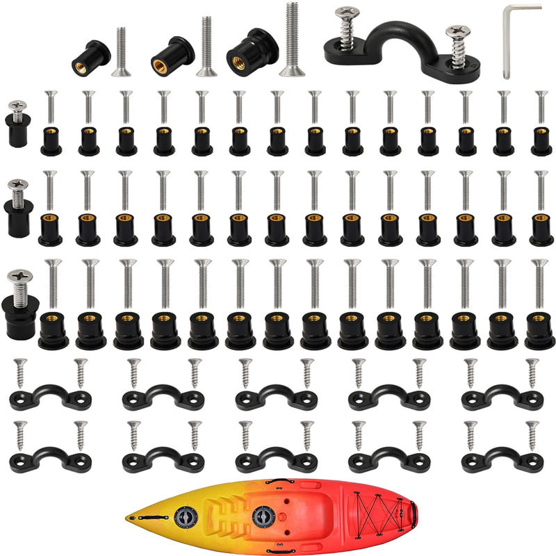 [Australia - AusPower] - 52 Pairs M4 M5 M6 Neoprene Well Nuts and Kayak Pad Eye Kit w/Screw, Kayak Bolts Well Nut Kit for Kayak Motorcycle Boat, Nylon Bungee Deck Loops Tie Down Eye for Securing Elastic Ropes Paddles Nets 