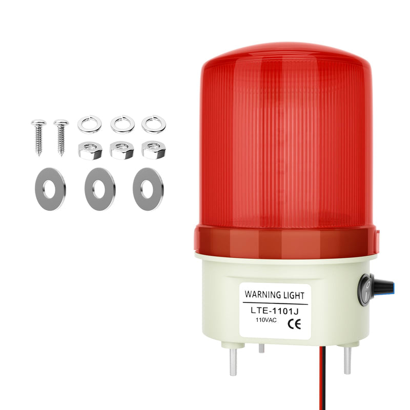 [Australia - AusPower] - Industrial LED Rotating Strobe Warning Light, 110 VAC Sound & Light Alarm with Knob and Switch, 105-110 dB Volume Adjustable, Red Emergency Alarm Light for Indoor/Outdoor Use 