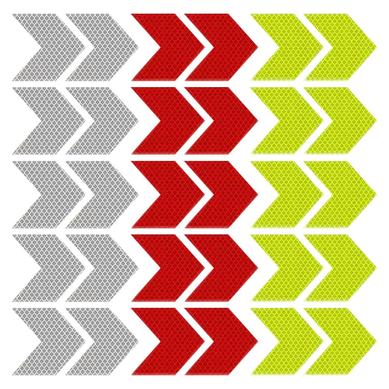 GSHLLO 60 Pcs Arrow Car Reflective Stickers Night High Visibility Stickers Warning Reflective Tape Decals Waterproof Reflector Stickers Self Adhesive Reflecting Stickers for Vehicle Bicycles