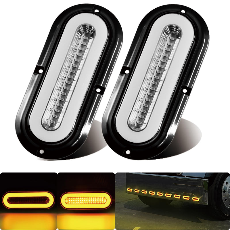 [Australia - AusPower] - 2Pcs 6" inch Clear Lens Oval Amber 52 LEDs Trailer Lights w/Flange Surface Mount Halo Parking Turn Signal Tail Indicator Marker Light【Patented】 Submersible IP67 for Boat/Truck/RV/Van,DC12V 