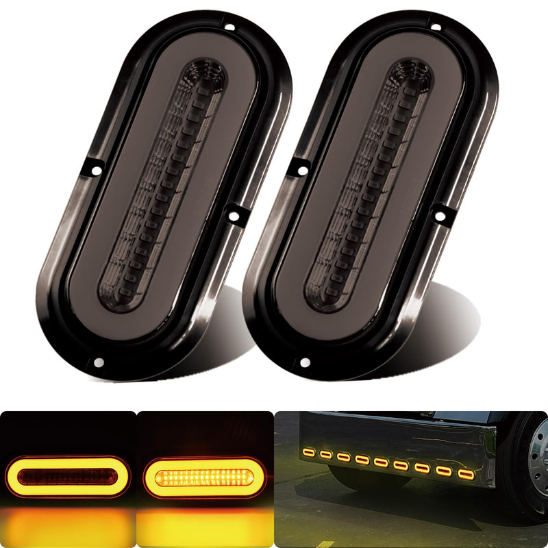[Australia - AusPower] - 2Pcs 6" inch Smoked Lens Oval Amber Halo 52 LEDs Trailer Lights w/Flange Surface Mount Park Turn Signal Tail Indicator Marker Light【Patented】 Submersible IP67 for Boat/Truck/RV/Van,DC12V 