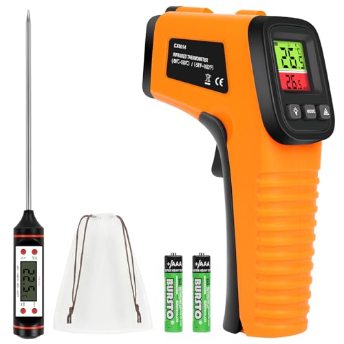 HOTUT Infrared Thermometer, Digital Laser Temperature Gun -58°F~1022°F (-50°C ~ 550°C), Non-Contact Laser Temperature Meter with Meat Thermometer, for Cooking/Barbecue/Industry, Not for Humans Temperature Gauge Set