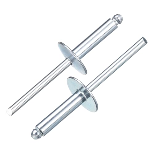 uxcell 100-piece aluminum blind rivets with steel mandrels, 3/16 x 3/4 inch, silver large flange fasteners