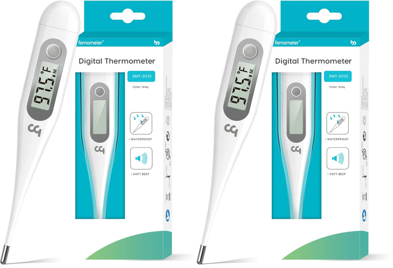 [Australia - AusPower] - Thermometer for Adults, Oral Thermometer for Fever, Thermometer with Fever Alert, Memory Recall, C/F Switchable, Rectum Armpit Reading Thermometer for Whole Family, Gray (Pack of 2) 