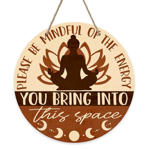 Positive Energy Buddha Front Door Sign, Meditation Room Zen Den Wood Door