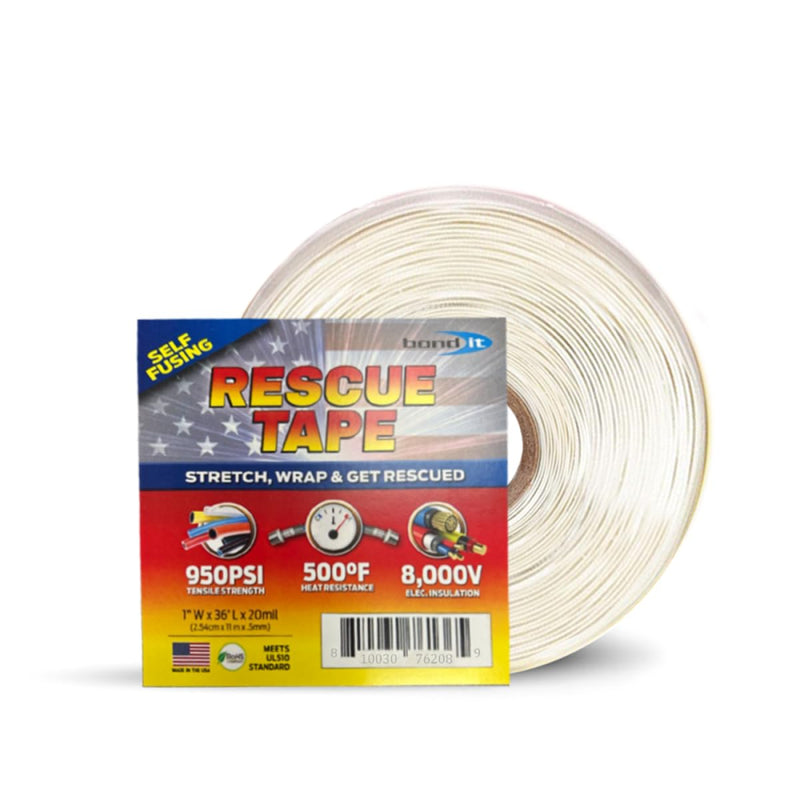 Bond It Rescue Tape, Self-Fusing Silicone Tape, Emergency Plumbing Pipe & Radiator Hose Repair, Electrical Insulation, Waterproof, 950PSI, 1" Width x 36' Length x 0.02" Thick, Clear White 1" x 36' x 20mil