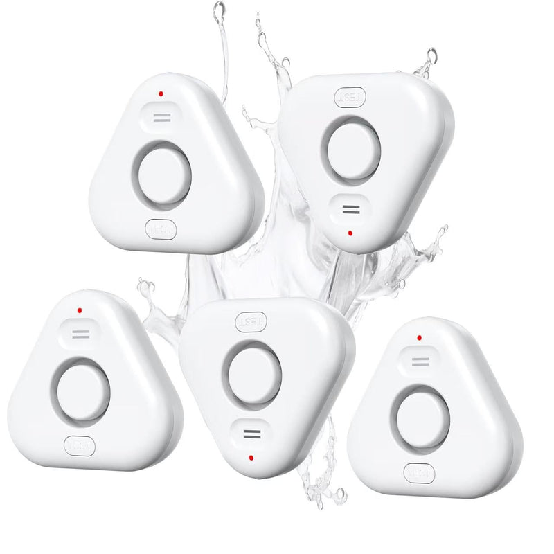 5 Pack Water Leak Detectors for Home, Stechro 4 Levels Adjustable Audio 0-120dB Water Sensor Alarm Leak Detector with Leak and Drip Alert, IP66 Water Leak Sensor for Basements Kitchen Sink Laundry 5 Sensors White