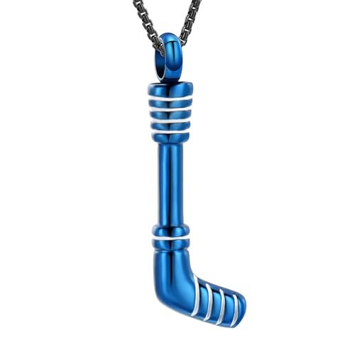 Hockey Stick Cremation Necklace Stainless Steel Ash Memorial Jewelry Blue