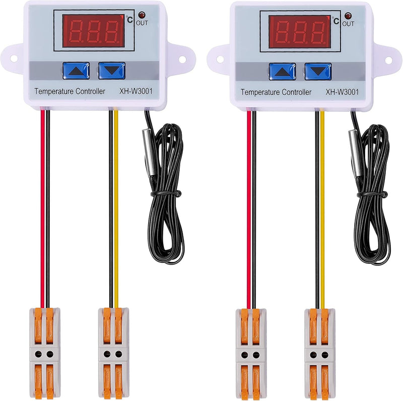 Gebildet XH-W3001Mini 2-Piece Digital LED Temperature Control Module with Quick Connection, Thermostat Switch with Waterproof Sensor Probe, Programmable Heating/Cooling Thermostat from 50 to 110 Degrees (12 V) 12 V