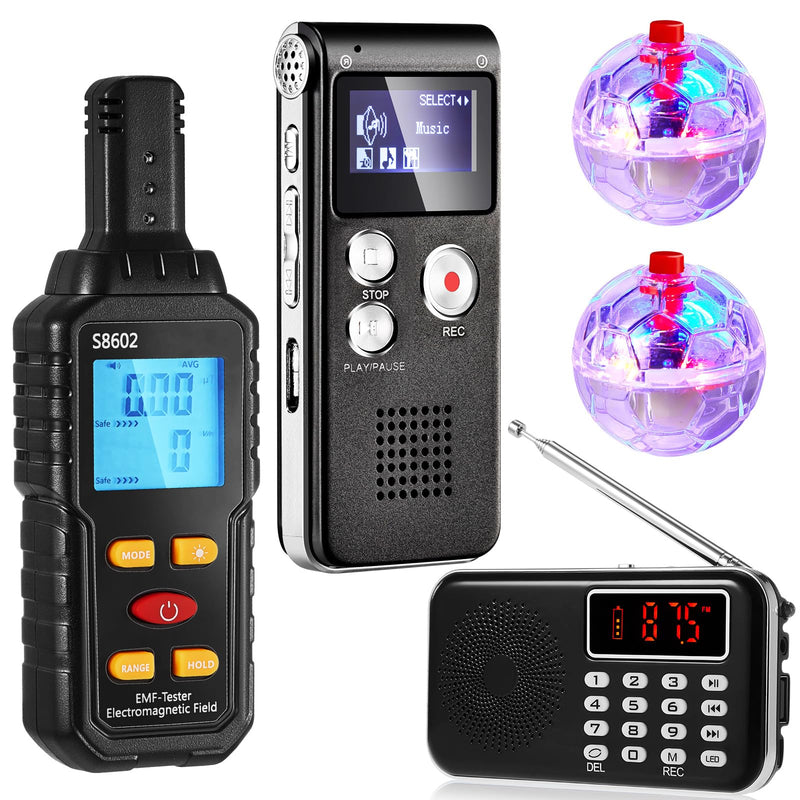 [Australia - AusPower] - Dunzy 5 Pcs Ghost Hunting Equipment Kit Ghost Hunting Box with 1 Emf Meter 2 LED Balls and 1 Digital Voice Recorder Paranormal Equipment Emf Meter Detector for Home Outdoor 