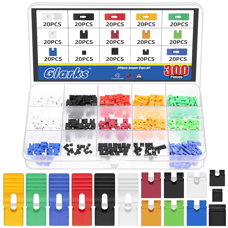 [Australia - AusPower] - Glarks 300pcs 1.27/2.0/2.54/mm Jumper Caps Kit, 6 Colors PCB Circuit Board Shunt Cap, Jumper Short Circuit Connection Pin Blocks, Standard Computer Jumper Caps for Arduino Raspberry Pi PCB PC DVD HDD 