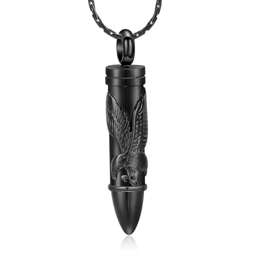 constantlife Bullet Urn Necklace for Ashes for Women Men Eagle Memorial Pendant Cremation Jewelry Human Pet Ashes Holder Keepsake Black