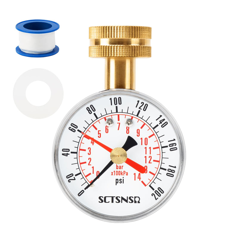 [Australia - AusPower] - 0 to 200 Psi Water Pressure Test Gauge with Red Max Pointer, 2.5 inch Dial Size, 3/4 inch Female Garden Hose Thread, Black Steel Case, Inspector for Home Hose Bib, House Water Tube, Spigot 