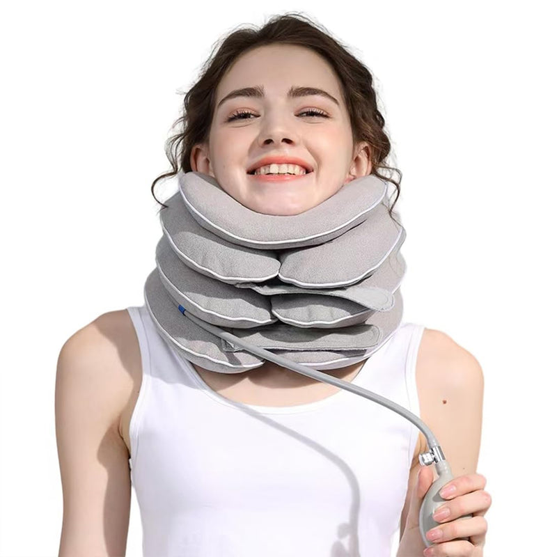 [Australia - AusPower] - Neck Stretcher with Neck Brace,Cervical Traction Neck Device,Neck Relief Tool,Adjustable Inflatable Cervical Brace,Home Use Neck Decompression New Technology Breathable Fabric Washable&Colorfast(Gray) Gray 
