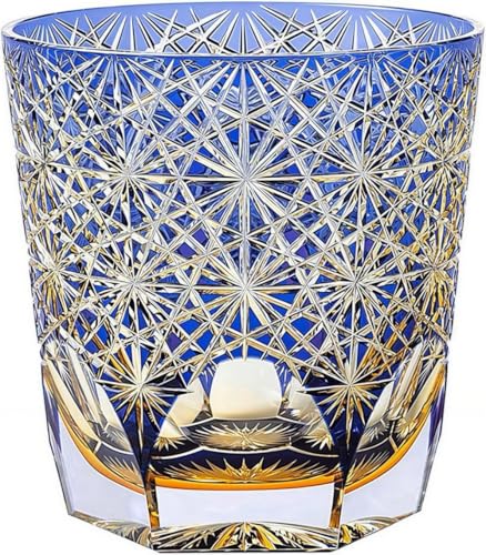 JEKE Edo style Color Hand Cut Crystal Glass Tumbler Whisky Gass 9 Oz Glassware with Luxury Gift Box,Cocktail-Vodka-Beer Drinkingware Glasses In Gift Carton (Blue) Blue
