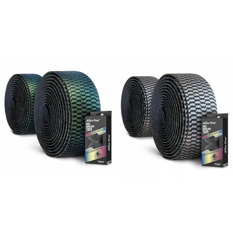 ALIEN PROS Set of 4 Green & Silver Chameleon Bike Handlebar Tape - Elevate Your Ride with Stylish, Comfortable, and Color-Shifting PU Tape for Enhanced Grip with These Bicycle Handle bar Tape