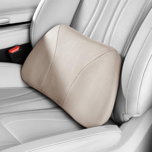 Lumbar Support Pillow,Back Pain Relief Cushion,fits tightly around the waist,Memory Foam,Skin-friendly Suede Fabric,fit Car Drive,Office chair,Rest seat,Improve Posture,Portable,15.5''Lx 8.7''H Off-white