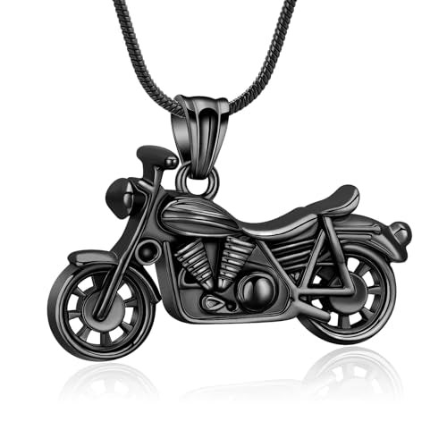 Motorcycle Urn Necklace for Ashes Cremation Jewelry for Women Men Stainless Steel Motorbike Memorial Necklaces Ash Holder for Human Pets Keepsake Jewelry for Loved Ones with Fill Tool C-Black