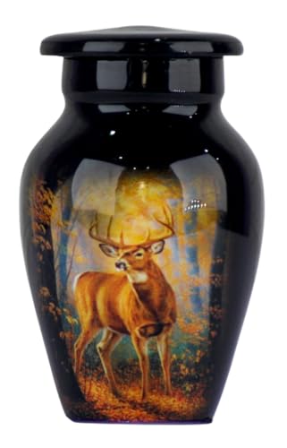Deer Design Cremation Urn for Adults - Handcrafted Mini Funeral Urn with 3 Cubic/Inches Capacity, Keepsake Urn Box, Elegant Memorial Ash Storage for Loved Ones (Keepsake)