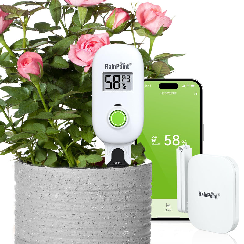 [Australia - AusPower] - RAINPOINT Smart Digital Wireless Plant Moisture Meter Houseplants Indoor WiFi Hub Kit with Low/High Moisture Alert,Real-time Monitor Hygrometer Sensor Outdoor Gardening Push Notification&Email Sensor + Hub 