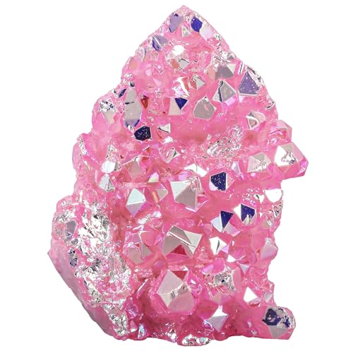 SUNYIK 2.1-4.1" Pink AB Titanium Coated Rock Quartz Cluster Druzy Geode