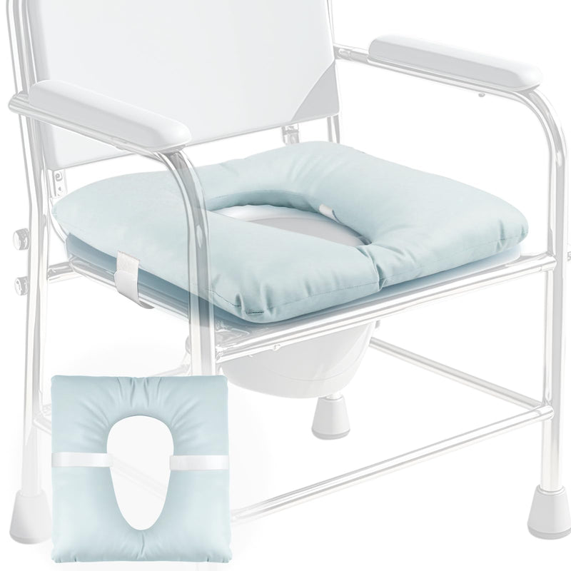 Bedside Commode Cushion, Seniors Portable Seat Cushion for Toilet/Shower/Bedside, Universal Fit Commode Padded Seat for Elderly, Seats Pad Cover Toilet Seats 17x17 with Fixing Straps (Blue) Blue