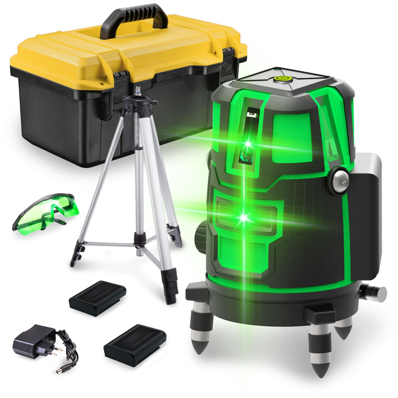 [Australia - AusPower] - 5 Lines Laser Level Tool 360 Self Leveling Precision Cross Line with Tripod, Indoor & Outside Green Laser Level with 2 Batteries & Toolbox for Picture Hanging, Tile Leveling 