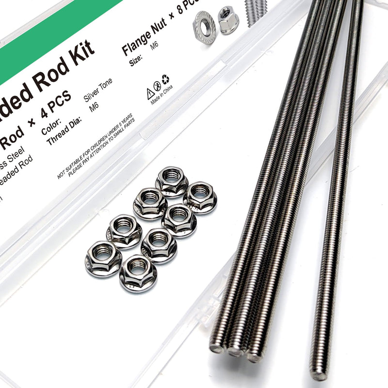 [Australia - AusPower] - M6-1.0x250mm Fully Threaded Rod Studs, 304 Stainless Steel Long Threaded Screw Right Hand Threads, 2 Pack M6 4PCS 