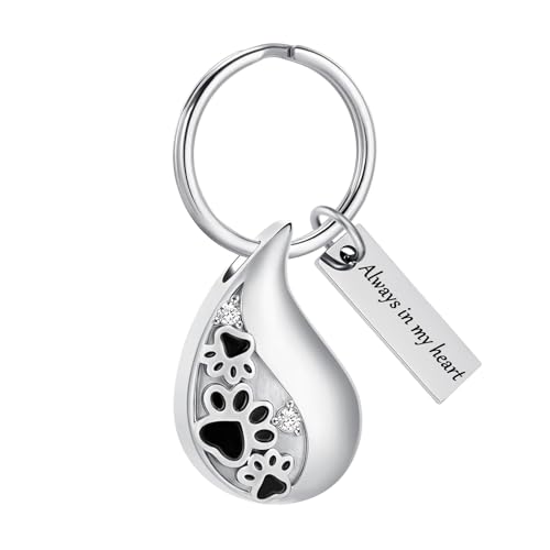 Hearbeingt Teardrop Urn Keychain for Ashes Tree of Life Cremation Jewelry Paw Print-silver
