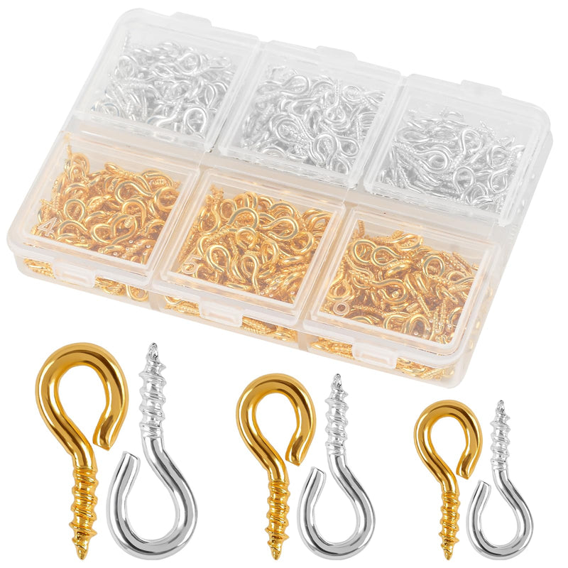 [Australia - AusPower] - Eye Hooks Screw, 600Pcs Screw Eye Pins for Jewelry Making，Metal Self Tapping Small Eye Screws for Wood, Stainless Steel Screw Eyes for DIY Arts & Crafts, Heavy Duty Mini Eyelet Screws (Silver & Gold) 