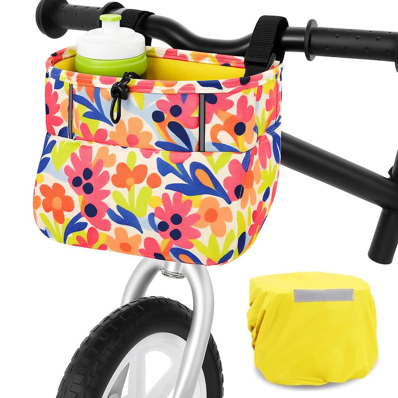 [Australia - AusPower] - ANZOME Kids Bike Basket, Colorful Blocks Large Bicycle Basket, Bicycle Handlebar Bag, Waterproof Fabric Colorful Bike Basket for Women, Men, Kids Colorful Flower 