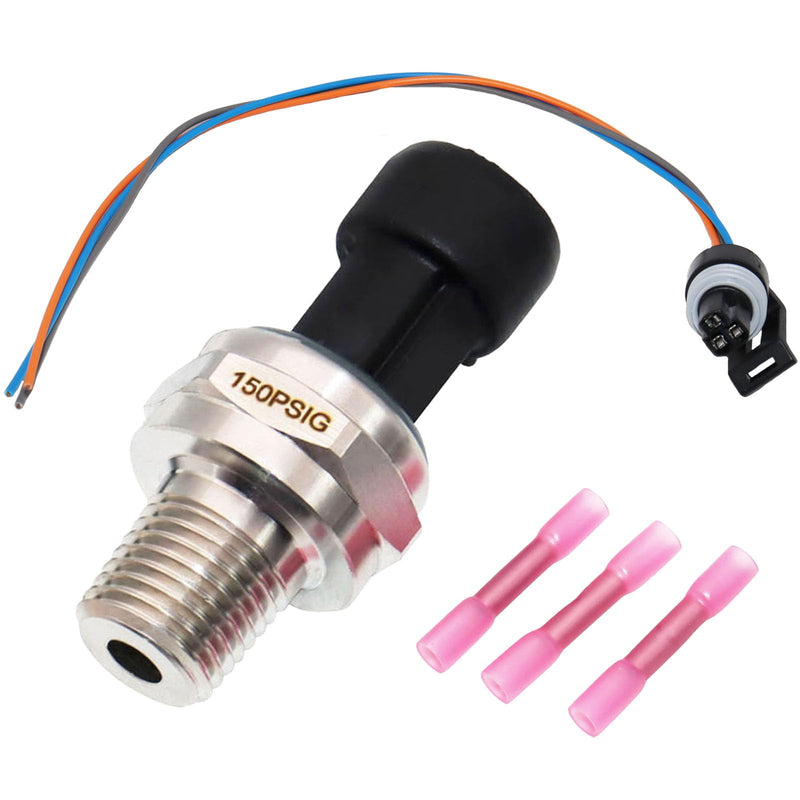 [Australia - AusPower] - 150 Psi Oil Fuel Pressure Sensor Transducer Sender with Harness Kit for Oil Air Fuel Gas Water 1/4" NPT Thread 316 Stainless Steel 0-150 Psi Oil Pressure Sensor Transmitter 