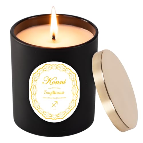 KONNI Sagittarius Zodiac Candle for Men Women, 7 oz Scented Candle, Pine and Cypress Aromatherapy for Relaxting, Soy Wax Astrology Candles Gift for Birthday in November and December, Long Lasting Burn