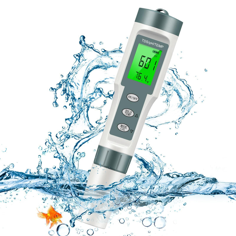 [Australia - AusPower] - pH Meter & TDS Meter, 0.01 High Precision Water Quality Tester TDS/pH/Temp 3-in-1 pH Tester for Water, 0-14 pH Test Range, Easy to Read, Calibrate, PPM Meter for Drinking Water, Wine, Food and Pool White 