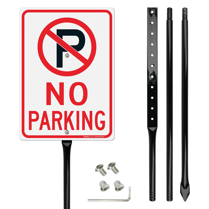 Faittoo Large No Parking Sign with 54" Metal Thick Stake, 14"x10" Rust Free Heavy Aluminum, Reflective, Fade Resistant, Easy to Mount, Outdoor Use 14"x10" with 54" Metal Thick Stake - 1 Pack